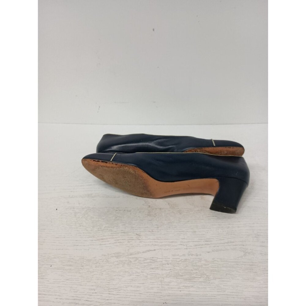 VTG Salvatore Ferragamo Womens Heels Sz 8 Navy Blue Leather Classic Pumps Shoes - Picture 10 of 11